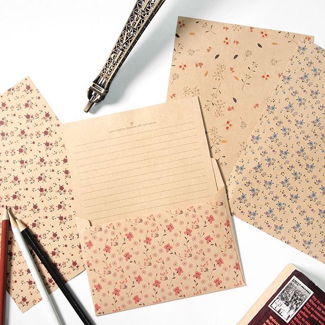 크라프트 패턴 편지지 - 플라워 4set