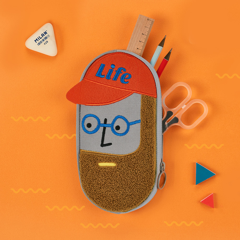 캔버스 필통 부클 자수 펜 파우치_비어드맨 베스트프렌드_대학생 고등학생 귀여운 필통