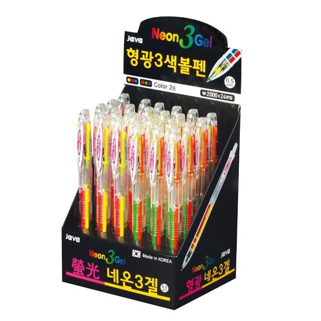 디스플레이용 네온 3겔 형광3색볼펜 0.5mm (24본입)