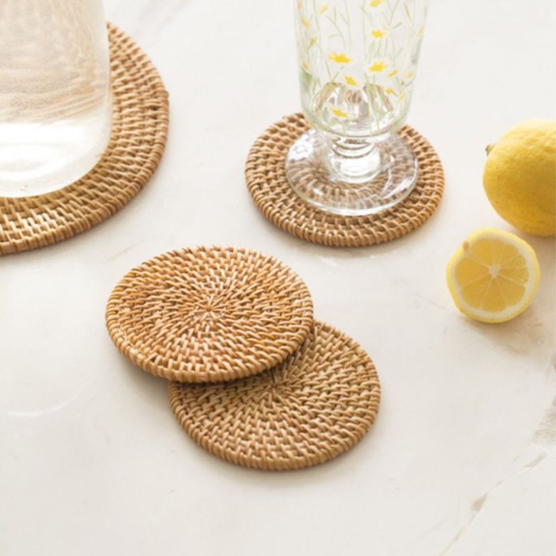 라탄 원형 홈카페 티 코스터 컵받침 10cm