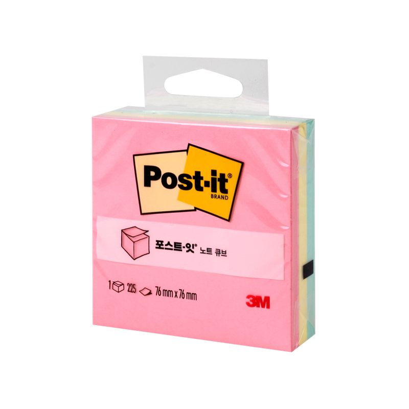 포스트잇 노트 큐브 (파스텔) 654 76X76mm 5색 225매