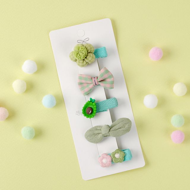 큐트 헤어핀 5종 세트_그린 플라워