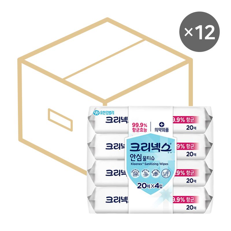 크리넥스 안심 물티슈 휴대용 20매 (4입 x 12개 1박스)