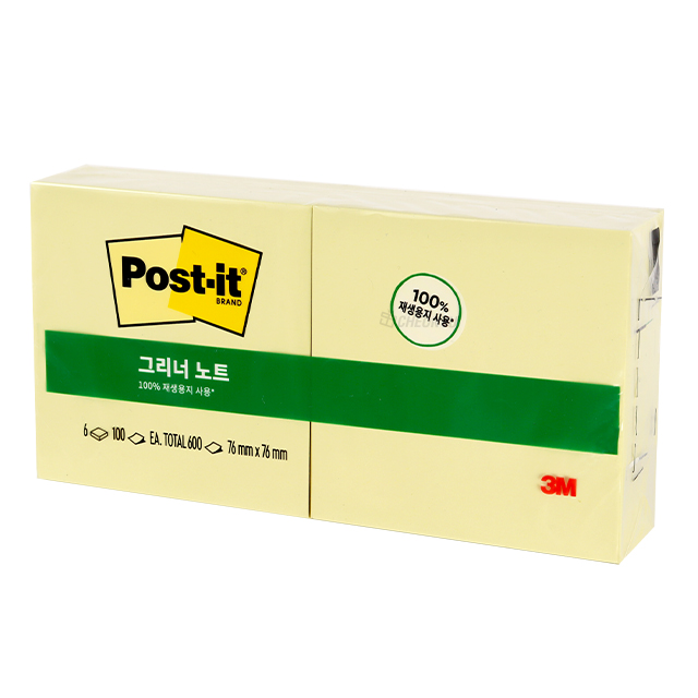 포스트잇 그리너노트 노랑 654 (76x76)