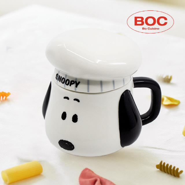 스누피 얼굴 머그 + 요리사 모자 리드 세트