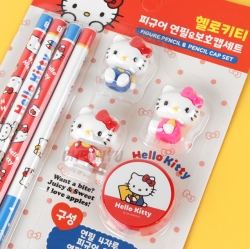 헬로키티 피규어 연필 보호캡 연필깎이 세트