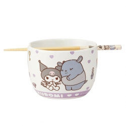 쿠로미 도기 보울 600ml + 젓가락 21cm 세트 