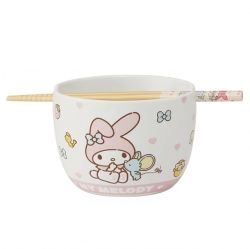 마이멜로디 도기 보울 600ml + 젓가락 21cm 세트 