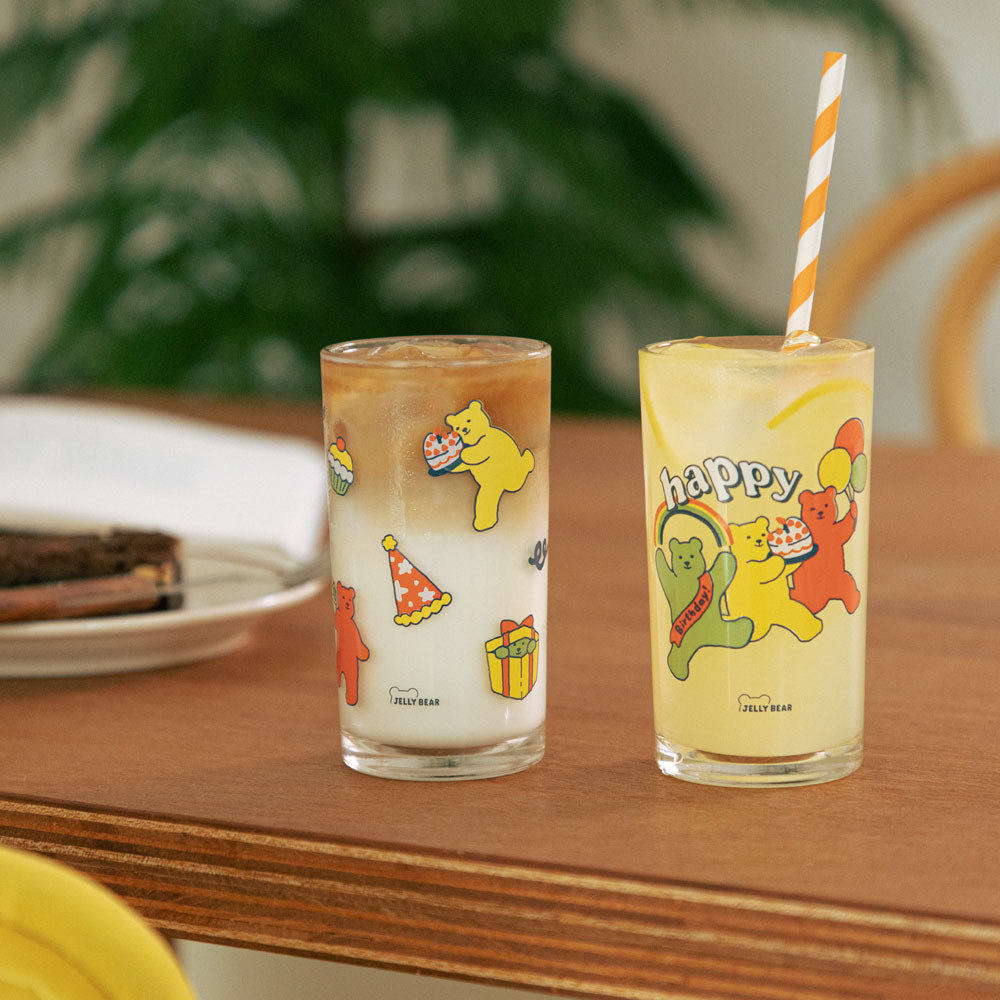 해피 벌스데이 젤리 베어 유리컵 2P 세트
