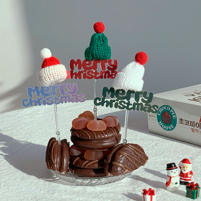 털모자 크리스마스 케이크 토퍼