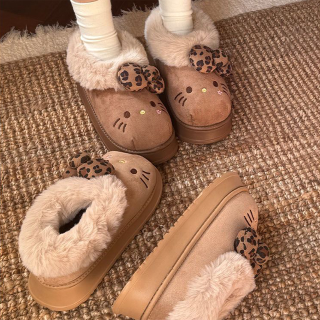 헬로키티 호피털 슬리퍼 부츠 브라운