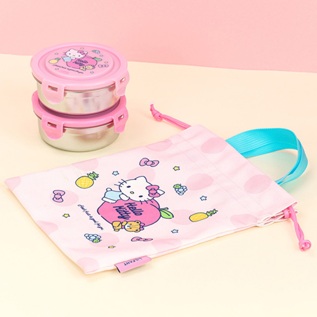 헬로키티 원형 락스텐 2단도시락 조리개 세트