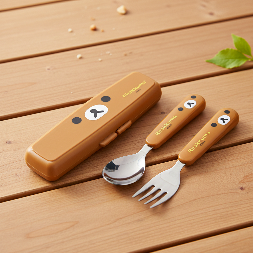 리락쿠마 얼굴 큐티 스푼 포크 케이스세트