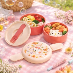 헬로키티 파스텔 블라썸 원형 2단 도시락 (포크포함)