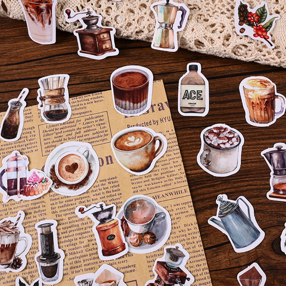 미니 일러스트 다꾸 스티커팩 감성 카페 커피 디저트 스티커 46매입