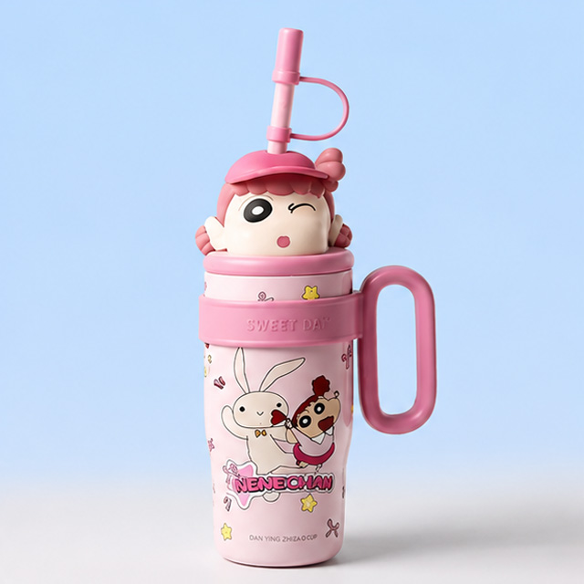 짱구 얼굴 피규어 빨대 텀블러 800ml_핑크