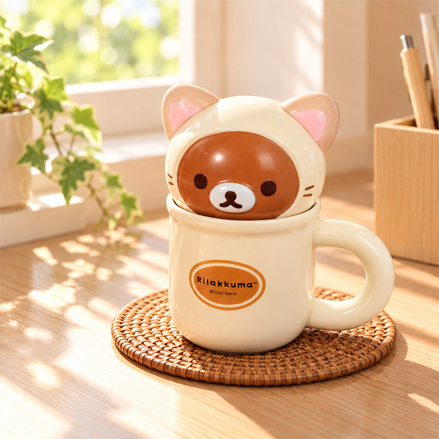 리락쿠마 고양이 코스튬 뚜껑 머그컵 340ml