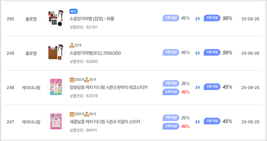 소비자가 변동안내 페이지 레이아웃